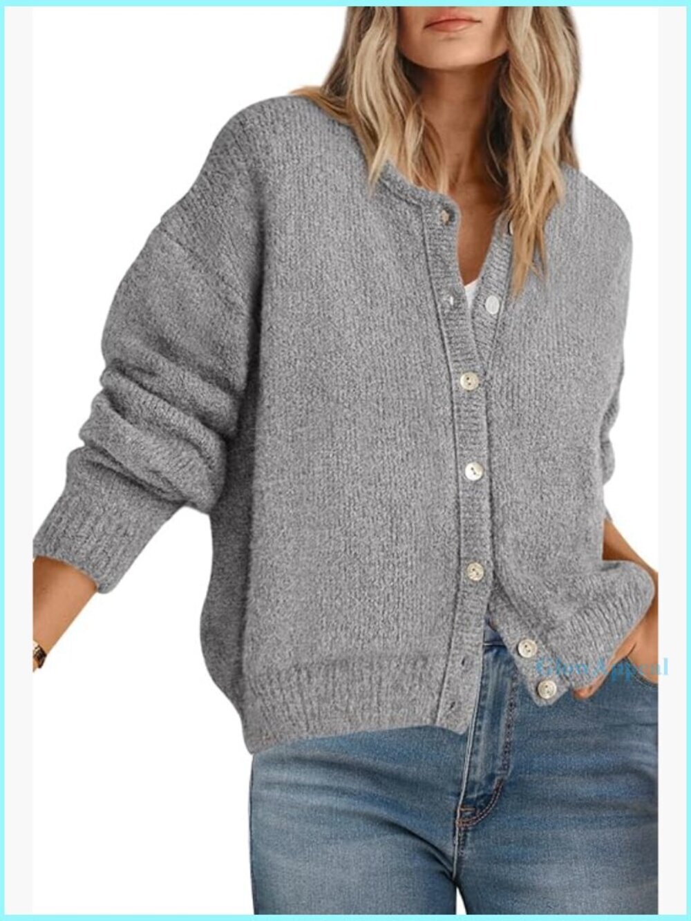 Lightweight Chunky Cardigan Long Sleeve Crewneck Button Down Open Front